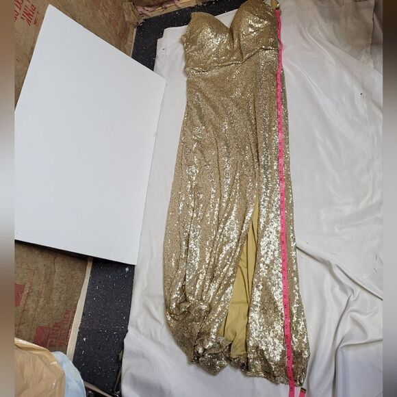 CHRISTINA WU gold matte sequin celebration style cowl back gown dress‎ 10 - Picture 11 of 13